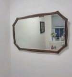Antique Octagonal oak framed bevelled mirror 28 x 19" x 1" Beautiful Item RARE
