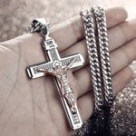 Heavy Catholic Jesus Christ I*RI Cross Crucifix Stainless Steel Necklace Pendant