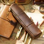 Vintage Leather Pencil Case Zipper Pen Pouch Coin Storage Bag UK