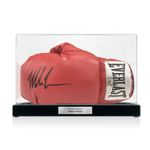 Mike Tyson Signed Red Boxing Glove. In Display Case with Plaque