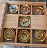 Gyokuen Kutani Ware Seven Lucky Gods Sake Cup Set 7 Pieces Japanese Sake Ware