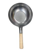 Carbon Steel Wok Deep Chinese Asian Cooking Wooden Handle Stir Fry Pan Flat Pan