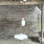 Vintage 1930s French Rise & Fall Ceiling  Opaline Glass Light Coolie Shade Set