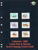 $19.65 Scott Value - 1968 LEBANON Fish Sharks Mediterranean CV MNH NH UMM