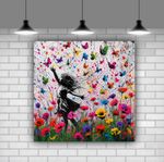 Banksy colourful flowers butterfly girl printed canvas modern art ready to hang