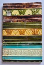 Antique spacer tiles x 3 different colour same design majolica reclaimed 6"x 3"