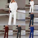 Women Loose Off Shoulder Tops Wide Leg Pants Two Piece Set Party Matching Suit