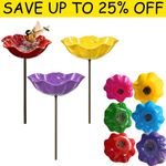 Decorative Handmade Metal Flower Garden Stake with Bee Bath & Bird Water Bowl