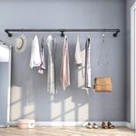 6ft Heavy Duty Clothes Rail Pipe Garment Rack Wall Mounted Hanging Clothes Pole