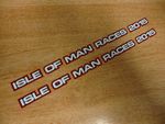 2 x isle of man races 2015 stickers - 200x10mm - visor decals - RED/BLACK