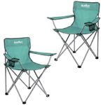 Folding Camping Chair with Cup Holder | Carry Bag | 2 Set Light Green