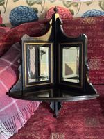 C19th ANTIQUE AESTHETIC MOVEMENT EBONISED WOOD & GILT CORNER SHELF WITH MIRRORS