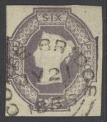 SG 58 6d mauve. Very fine used with a Coate bridge, July 21st 1855 CDS