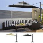 3(m) 360° Rotate Cantilever Parasol with Solar Lights Power Bank 2-Tier Shade