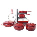 7-Piece Cast Iron Enamel Cookware Set – Stew & Frying Pots & Pans
