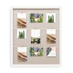 Kusso Grey and White Long Clothesline Photo Frame with Pegs for 4 Photos