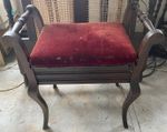 Edwardian piano stool mahogany with red velvet seat and music storage space