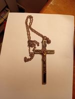 Vintage Catholic Cross CRUCIFIX Pendant Rosary Ebony Wood ~3"