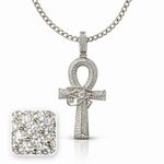 Egyptian Ankh Pendant 24" Cuban Curb Link Chain Key Of Life 925 Silver Layered