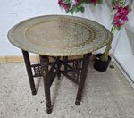 Large Vintage Brass Engraved  66cm Moroccan Style Decorative Plate with Stand