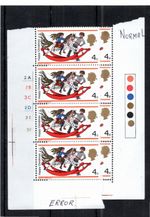 ERROR SG775 MAJOR DROPPED HEAD 1968 XMAS CORNER BLOCK of 4 stamps  + CYL