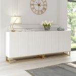 Sideboard Cabinet – 200cm – Fluted Doors – Push to Open – Gold Base – VESTA
