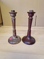 Pair Of Antique Wood Turned Candlesticks  21cm Tall