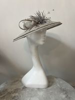 Grey Jayne Alison Millinery Hat With Looped Ribbon Bow And Spiky Floral Form