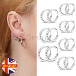 Titanium Steel Hollow Hoop Stud Silver Clicker Creole Sleeper Earrings 8-20MM