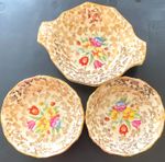 H&K Tunstall Floral Ceramic Pin Dishes Set of 3 Cream/Gold Made in England