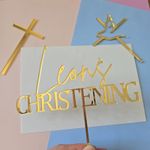 Acrylic Cake Topper Charm Custom Personalised Name Christening Baptism Cross