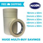 Maxim General Purpose Masking Tape -50m Rolls- 18mm / 24mm / 36mm / 48mm / 72mm