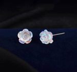 925 Sterling Silver Crystal Rose Flower Stud Earrings Women Jewellery Girl Gift
