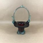 Handblown Glass Basket Bowl Burgundy Red Glass Vintage
