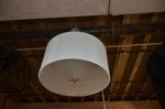 White Ceiling Light 3Lt Drum Pleat Shade Pendant Glass 2353-40CR Searchlight