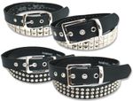 foolsGolds Studded Bonded Leather Belt Pyramid Stud S M L XL XXL 3 Row