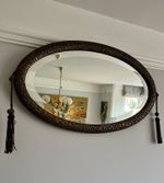 Antique Gilt Mirror With Original Foxed Bevelled Mirror and Micro Spring Tassels