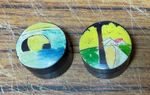 2 Aziade France Vintage Art Deco Mini Compacts Hand Decorated Clarice Cliff Look