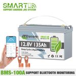 12V 135AH LiFePO4 Lithium Battery Bluetooth BMS for RV Solar Off-grid+7A Charge