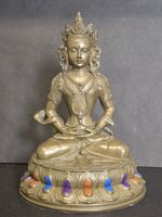 Antique Bronze Tibetan Amitayus Buddha Statue. Stands At 18cm Tall. Early 20th C