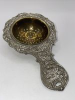 Antique German Repousse Silver Plate Tea Strainer, Figural Scene, c. 1890-1910