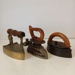 3 x Antique Box Irons, Bricks & Trivets - Job Lot