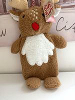 Christmas Reindeer Hot Water Bottle & Cover, Fleece Cover, Brown/Red/White