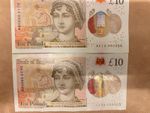 Rare x2 consecutive £10 note, unique serial number 050004 & 050005