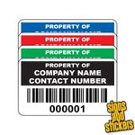 Asset ID Labels stickers tags waterproof - Choice of colours 38mm x 20mm