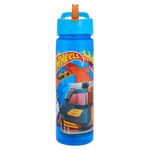 Hot Wheels Speed Water Bottle with Straw – Reusable Kids 600ml 600 ml, Blue 