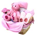 Baby Hamper Gift Set Starter New Born Blanket Mitt Hat Bootee Bib Sock Basket