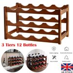 3 Tiers 12 Bottles Wooden Wine Bottle Storage Racks Display Wine Shelves UK