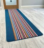 Multi-Stripe Non-Slip Runner Rug Blue Colourful Stripes, Washable Utility Mat