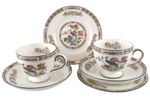 Wedgwood Kutani Crane Pair of Leigh Tea Trios Cup Saucer Plate Brown Rim Vintage